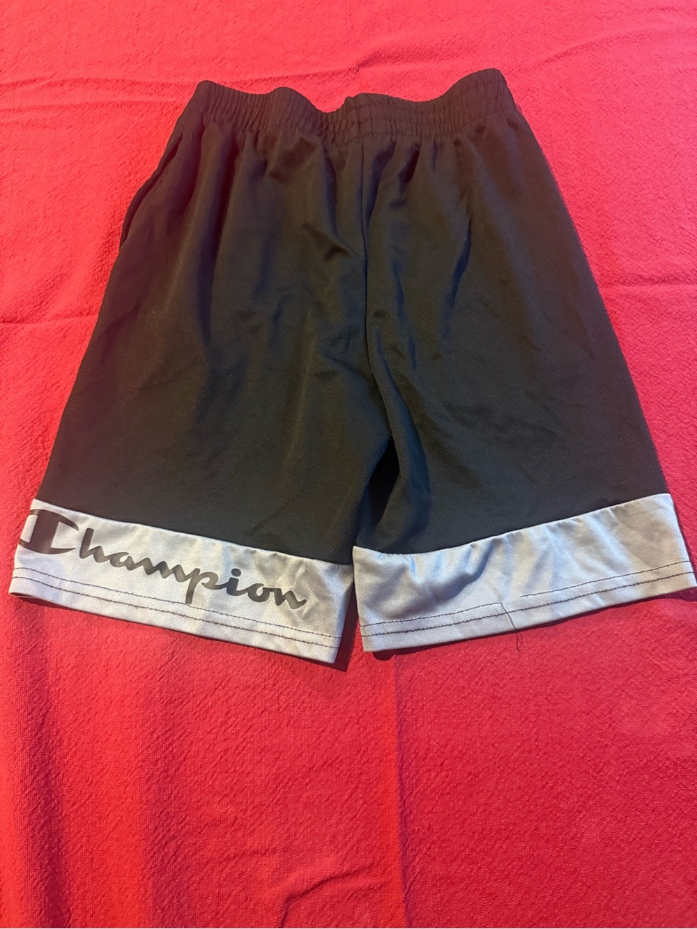 Champion Youth/Men’s Black Mesh Athletic Basketball Shorts with Silver Trim